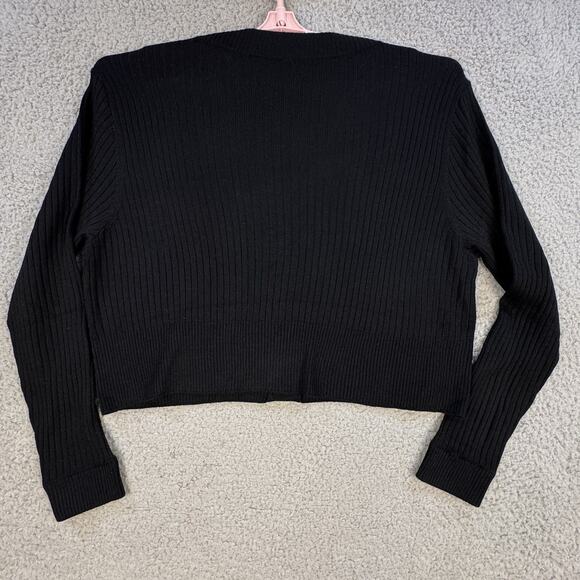 Cardigan Womens XL Ribbed Cropped Sweater Black - Picture 3 of 9